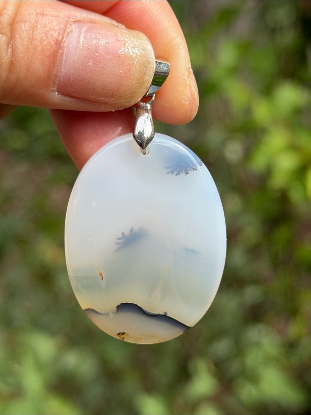 Dendritic Agate Oval Pendant in Ivory and Black - Women Jewelry Palo
